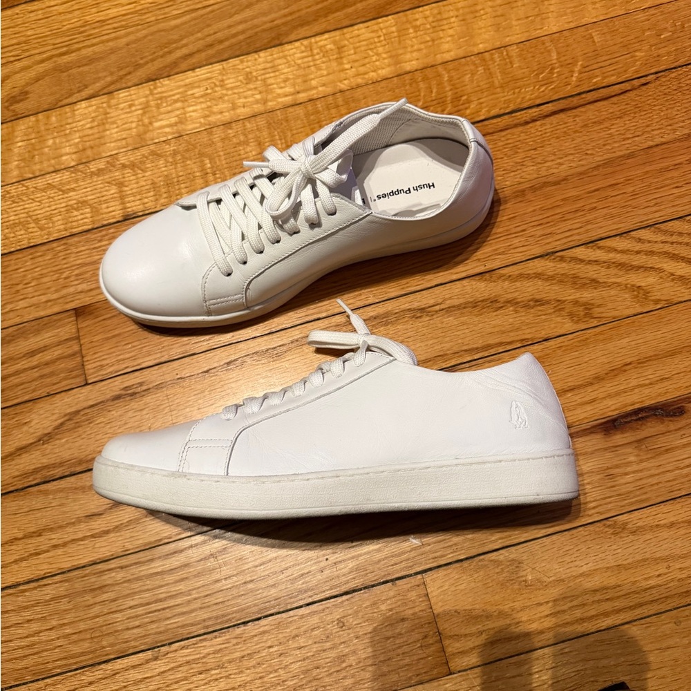 Hush Puppies ZOLA Leather Classic White Sneakers low top minimalist preppy Sz 8
